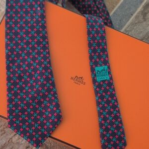 Hermes Men's Tie - Blue and Pink Geometric Design